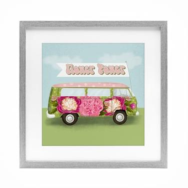 Imagem de Stupell Industries Impressão emoldurada Flower Power Peony Bus cinza design sob vidro por Jilly Jack Designs, 13 x 13
