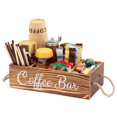 Imagem de Suporte de cápsulas de café de madeira organizador de estação de café para bancada com divisórias removíveis, acessórios de bar, decoração de mesa, caixa de armazenamento de condimentos de chá, preto