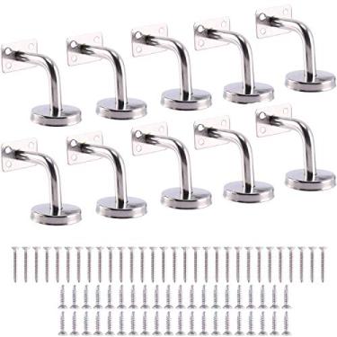 Imagem de Suportes para corrimão de escada de aço inoxidável Homend com tampa de flange de base para trilhos superiores redondos de madeira ou metal, acabamento acetinado, pacote com 10 (para tubos quadrados)
