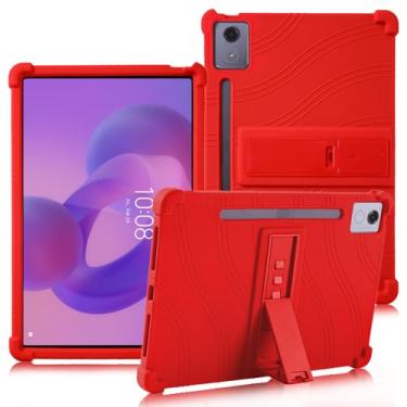 Imagem de ATOOZ Capa de silicone para Lenovo Idea Tab Pro de 12,7 polegadas 2025, capa de silicone para tablet Lenovo Idea Tab Pro (TB373FU) com suporte e suporte para caneta (vermelha)
