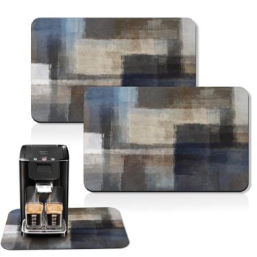 Imagem de Arttown Tapete de café para bancadas, abstrato cinza azul marrom Morden Dust Clay Art Tapete de secagem de pratos, 2 peças para acessórios de bar de cozinha, cafeteira, máquina de café expresso