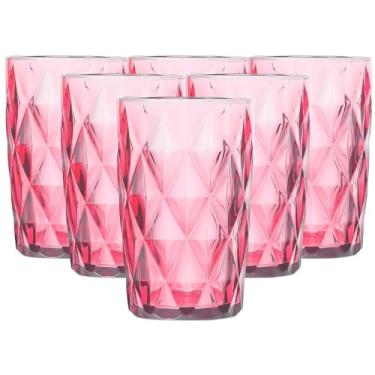 Imagem de Jogo com 6 Copos Diamond de Vidro Rosa De Agua ou Suco 350ml