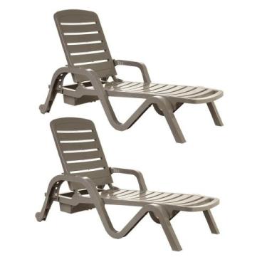 Imagem de Kit 2 Espreguiçadeiras Plástico Toronto Cor Cinza Piscina Jardim Garde