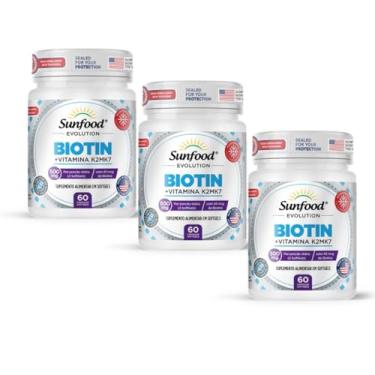 Imagem de KIT 03 BIOTIN + VITAMINA K2 MK7 500MG 60 SOFTGELS - SUNFOOD EVOLUTION