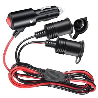 Imagem de Adaptador divisor de isqueiro de carro de 1 a 2 com interruptor liga/desliga, soquete de plugue de 12 V 24 V, divisor bidirecional, porta de carregador de 1,5 m, cabo de extensão de isqueiro de 14 AWG