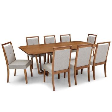 Imagem de Mesa De Jantar Califórnia Com 8 Cadeiras Herval Viana Herval Amêndoa Com Cinza