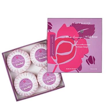 Imagem de Provence Sante Barra de limpeza francesa luxuosa - manteiga de karité hidratante - Fragrância de rosa selvagem triplamente moída, caixa de presente de 76,5 g com 4 barras