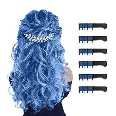 Imagem de MSDADA Giz de cabelo azul para tintura de cabelo lavável e brilhante temporária - pente fluorescente e tintura para crianças - Natal, aniversário, Páscoa, presentes de Halloween
