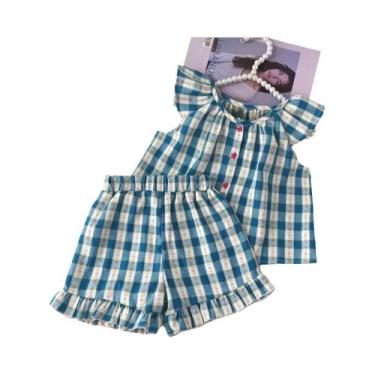 Imagem de Conjunto Infantil De Verão Com Estampa Floral Xadrez, Camisa De Manga 