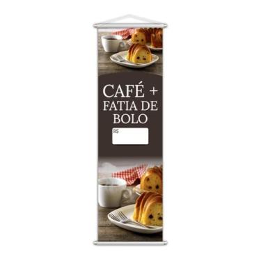 Imagem de Banner Café Fatia De Bolo Cafeteria Preço Lona 100X30Cm - Plimshop