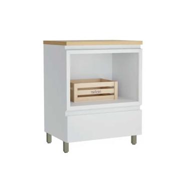 Imagem de Balcão de Cozinha Modulado c/ Tampo Marquesa c/ 1 Gaveta e 1 Nicho p/ Forno 80cm Branca/Nature - Nesher