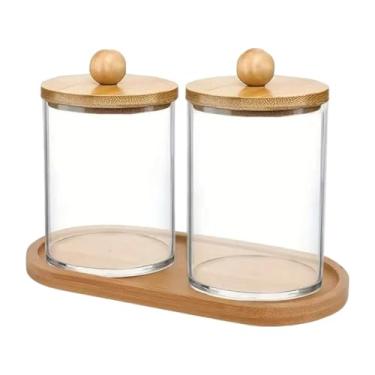 Imagem de SiaBiced Organizador de maquiagem com suporte para cotonete, recipiente pequeno transparente para armazenamento de bolinhas, almofadas de maquiagem, mesa de, 2 Xícaras