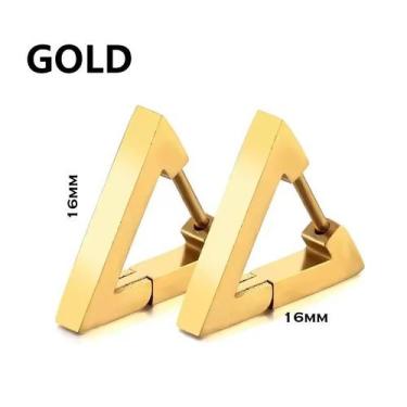 Imagem de Par de Brinco Triângulo Feminino Masculino Aço Inox Pode Molhar Não Es