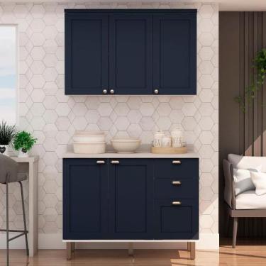 Imagem de Armário de Cozinha Genialflex 2 Peças Com Tampo Branco Azul