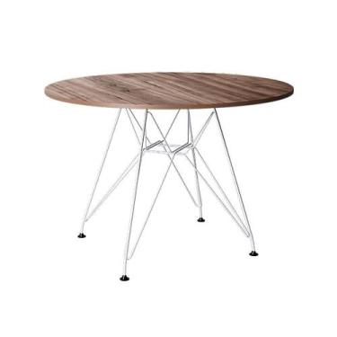 Imagem de Mesa Eiffel Redonda 110Cm Tampo De Madeira Amendôa Com Base De Ferro B