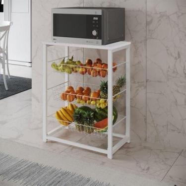 Imagem de Fruteira Com Suporte Para Micro-Ondas Barcelona Aço Branco Cesto Branc