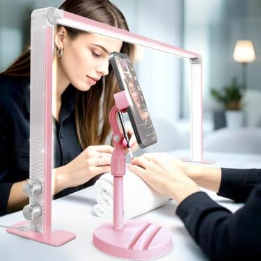 Imagem de Lâmpada de unha tecnológica atualizada para mesa, luz de unha grande dobrável de 81 cm com suporte de telefone, 3000K-6000K CRI> 95 lâmpada de manicure LED, luz de meia lua para extensão de cílios