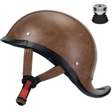 Imagem de QUICKOOL Capacete de motocicleta retrô de couro para adultos, homens e mulheres, capacetes de beisebol aprovados pelo DOT, capacetes vintage feitos à mão para Cruiser Chopper, Scooter, Cafe Racer