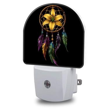 Imagem de FOISIIAEA Luzes noturnas conectadas à parede, floral, apanhador de sonhos, luz noturna do crepúsculo ao amanhecer, lâmpada de LED redonda decorativa para quarto, cozinha, corredor, luz noturna para