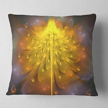 Imagem de Flor fractal amarela Designart com decoração floral rosa, sofá, almofada de alta qualidade + capa de almofada impressa em ambos os lados 40 x 40 cm