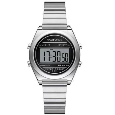 Imagem de Relógio digital feminino com pulseira de aço inoxidável de quartzo elegante