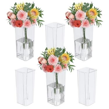 Imagem de Xeabia Pacote com 6 vasos de flores de acrílico transparente para centros de mesa, vaso de flores quadrado afunilado