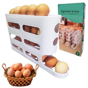 Imagem de Porta Ovos Torre Dispenser Rolagem Automática Bandeja de ovos Organizador De Geladeira Cozinha