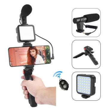 Imagem de Kit Vídeo Maker Vlog Youtuber Com Tripé Microfone Led Luz Controle Rem
