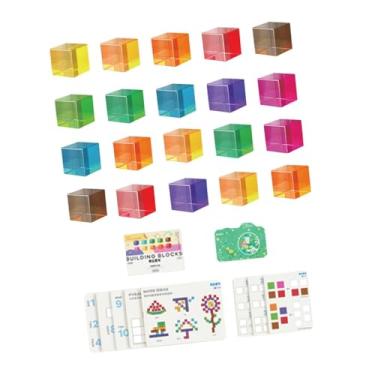 Imagem de Esquirla 20 peças de blocos de acrílico arco-íris, cubos de empilhamento, brinquedo de mesa, reconhecimento de cores, blocos de empilhamento para aprendizagem,
