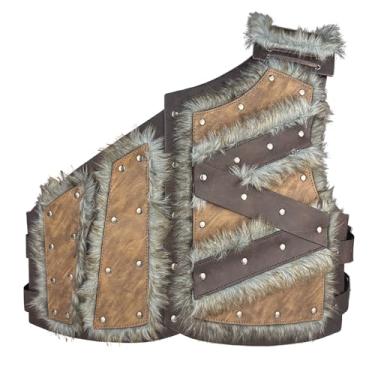 Imagem de HiiFeuer Viking Armadura peitoral de pele sintética de pele artificial, medieval, vintage, bárbaro, armadura, colete ajustável, Marrom A, G