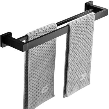 Imagem de Prateleiras De Toalha, Toalha Preta Fosca Toalheiro De Barra Dupla Montado Na Parede De Aço Inoxidável 2 Bar Rack De Banheiro Acessórios De Banho, 40Cm