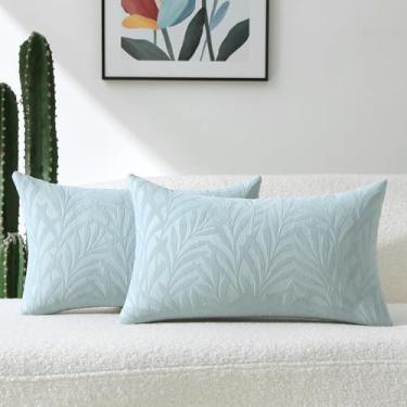 Imagem de FUTEI Conjunto de 2 capas de almofada decorativas azul bebê 30,5 x 50,8 cm, fronha texturizada de folha de cauda de fênix macia de chenille, decoração de casa moderna para sofá-cama sala de estar