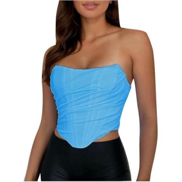 Imagem de Camisola Vintage Sem Alças Costas Abertas Tanques Femininos Desossada Malha Zip Back Bustier Top Colheita Para Fora Festa Namoro Tube Tops, Sky Blue, 3XL
