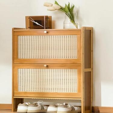 Imagem de Armazenamento De Sapatos De Entrada, Armário De Armazenamento De Sapatos De Rattan De Bambu, Organizador De Entrada Inclinável, Organizador De Sapateira De Balde De P, One Color, 70x17x87cm