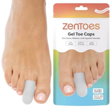 Imagem de ZenToes Pacote com 6 protetores e tampas de gel para dedos – almofadas e proteções para proporcionar alívio de unhas de dedos perdidas ou cultivadas, milho, bolhas, dedos de martelo (pequeno, branco)