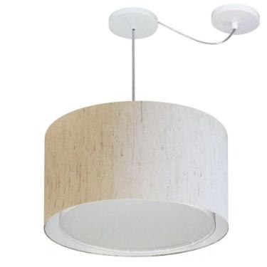 Imagem de Lustre Pendente Cilíndrico Com Desvio De Centro Vivare Md-4313 Cúpula Em Tecido 45x30cm - Bivolt Linho Bege 127/220v