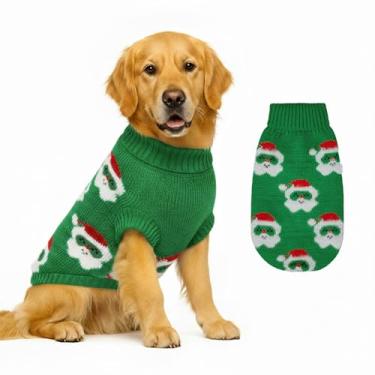 Imagem de Suéter de malha para cães pequenos a grandes, meninos e meninas, suéteres clássicos de Natal para cães de gola rolê, roupas quentes e macias para animais de estimação de Papai Noel para o inverno