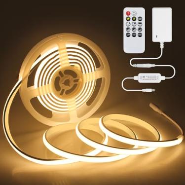 Imagem de Samsion Fita De Led Cob 24 V, 3 M/10 Pés, 3000 K, Luz Branca Quente Com Dimmer, 320 Leds/M, Luz De Corda Led Regulável, À Prova D'Água Ip68, Para Ambientes Externos, Decoração De Armários De Quarto