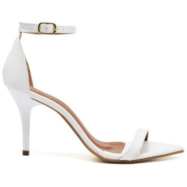 Imagem de Sandália Feminina Salto Médio Fino Branco Bico Folha - Ellas Online, 4