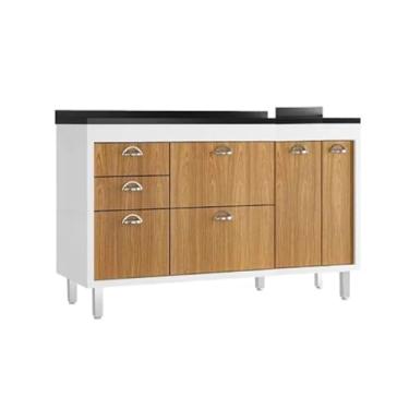 Imagem de Balcão de Cozinha 144cm Grande 3 Gavetas Armário 100% Mdf (Branco/Freijó)