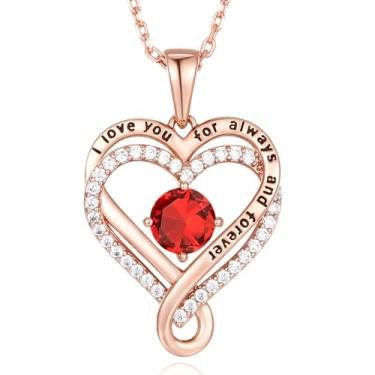 Imagem de Mkhhy Colares de coração infinito para mulheres, ouro rosa 18K, presentes de aniversário para mulheres, esposa, I Love You, pedra do mês de nascimento para sua namorada, mãe, filhas, Normal, Prata