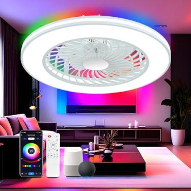 Imagem de SOGOTING Ventiladores de teto sem lâmina de perfil baixo de 61 cm com luzes, controle remoto / aplicativo inteligente Alexa, RGB e 3CCT regulável, ventilador de teto embutido com 6 velocidades