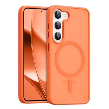 Imagem de RALEAVO Capa magnética forte para Samsung Galaxy S23 [compatível com Magsafe] Capa protetora fina à prova de choque para celular S23 com traseira rígida translúcida, laranja