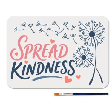 Imagem de MAYJOYDIY Estêncil de dente-de-leão e texto para espalhar gentileza para pintura 29 × 21 cm modelo de desenho de coração de amor com pincel para decoração de papel e tela de parede