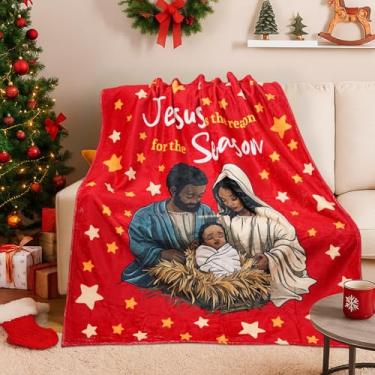 Imagem de Ciazoxa Cobertor de Natal vermelho cobertor preto de Papai Noel Jesus é a razão da estação, decorações de Natal afro-americanas para sofá, sofá e cama 127 x 152 cm