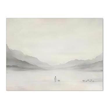 Imagem de ZERFVTG Jesus Leaves The 99 Sheep Wall Art Christian Religious Faith Poster Moderna Minimalista Cinza Impressões em Tela para Quarto de Oração Decoração de Parede 30 x 40 cm Sem Moldura