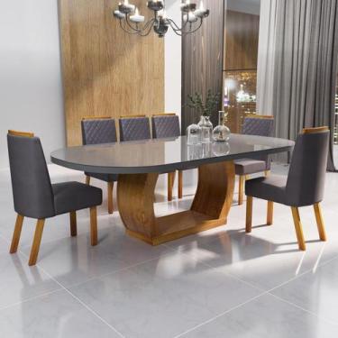 Imagem de Sala de Jantar 196x90 Mel MDF/Vidro 6 Cadeiras Bom Pastor, Base Natura