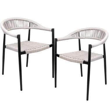 Imagem de Kit 02 Cadeiras Decorativas Área Gourmet Base Preto Corda Náutica Neva