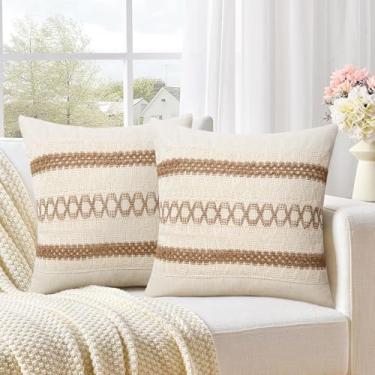 Imagem de Pyonic Pacote com 2 capas de almofada boho 45,7 x 45,7 cm, decoração de casa de fazenda, para cama, sofá, sala de estar, capa de almofada moderna cinza para decoração de casa