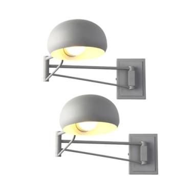 Imagem de Luminária de parede moderna com braço oscilante, pacote com 2 luminárias de parede ajustáveis para leitura de cabeceira, luminária de parede para quarto infantil Macaron, luminária de metal